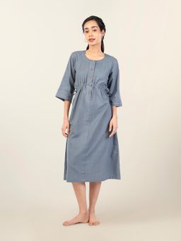 phuhar's - Verve Cotton-Linen Midi Drawstring Dress