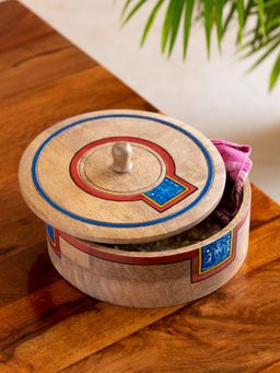 ExclusiveLane - Warli Tales' Hand-Painted Chapati Box With Lid (8.5 Inch, 1080 ml)