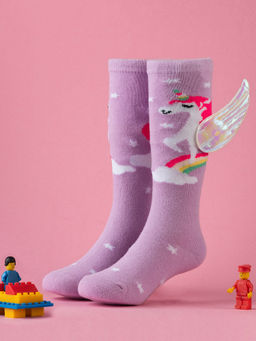 Yellow Bee - Unicorn Socks with 3D Wings - Purple