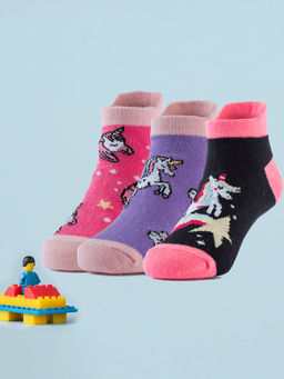 Yellow Bee - Unicorn Ankle Socks - Multi-Color (Pack of 3)