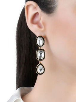 Lilly & Sparkle - Gold Toned White Stone Studded Statement Dangler Earrings