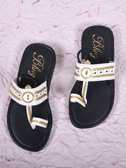 Bling Footwear - White and Black Kolhapuri