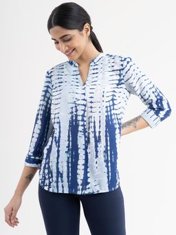 FableStreet - Shibori Print Top - White And Blue