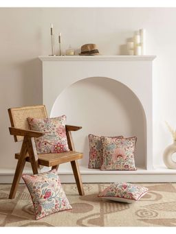 The Home Story - Beige Floral Printed Cushion Covers (Set Of 5)