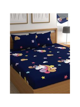 BAJO'S - Navy Blue Fitted Bedsheet & 2 Pillow Covers (King)