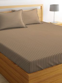 BAJO'S - Beige Stripes Flat Bedsheet & 2 Pillow Covers (Queen)