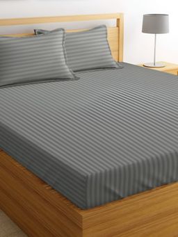 BAJO'S - Grey Stripes Flat Bedsheet & 2 Pillow Covers (Queen)