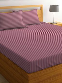 BAJO'S - Purple Stripes Flat Bedsheet & 2 Pillow Covers (Queen)
