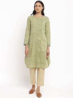 Folksong - Green Handblock Print Cotton Kurta