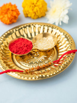 Niscka - Red Rudraksha Beads Rakhi with Roli Chawal
