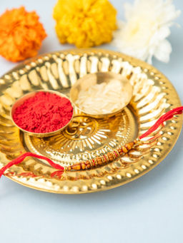 Niscka - Traditional Red Beaded Rakhi with Roli Chawal