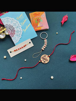 PAYA - Brown Personalized Initials Handmade Rakhi Shubh Daga & Keyring with Greeting Card
