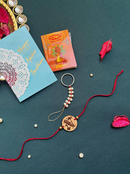 PAYA - Brown Personalized Initials Handmade Rakhi & Keyring with Greeting Card
