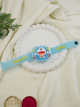I Jewels - Blue LED Light & Musical Kids Cartoon Kids Rakhi with Greeting Card & Roli Chawal