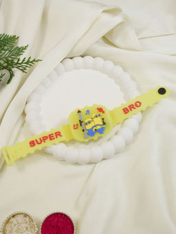 I Jewels - Yellow LED Light & Musical Kids Cartoon Kids Rakhi with Greeting Card & Roli Chawal