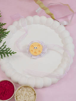 I Jewels - Purple Kids Cartoon Thread Rakhi with Greeting Card & Roli Chawal