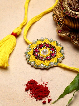 Moedbuille - Yellow Handcrafted Silk Multi Strand Rakhi