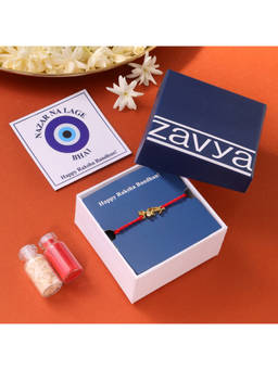 Zavya - Gold Om & Trishul Gold-Plated 925 Silver Nazariya Rakhi with Roli Chawal