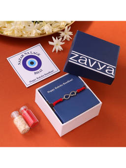 Zavya - Eternal Bond Rhodium Plated 925 Sterling Silver Rakhi with Roli Chawal