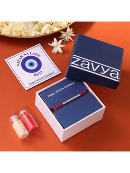 Zavya - Elegant Rhodium Plated 925 Sterling Silver Beaded Rakhi with Roli Chawal