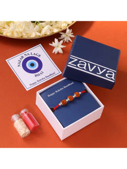 Zavya - Divine Rudraksha Rhodium Plated 925 Silver Rakhi with Roli Chawal