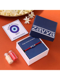 Zavya - Blue Protective Evil Eye with White Stone Silver Rakhi with Roli Chawal