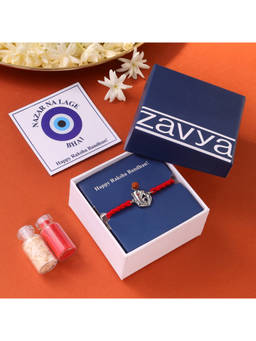 Zavya - Sacred Ganesh Ji with Rudraksh Rhodium-Plated Sterling Silver Rakhi with Roli Chawal