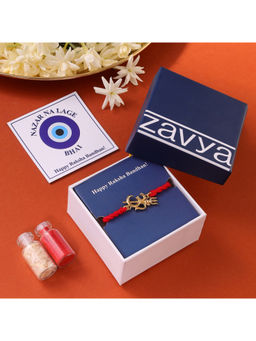 Zavya - Om Trishul Charm Gold-Plated 925 Sterling Silver Rakhi with Roli Chawal
