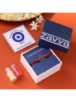 Zavya - Shivling Trishul Charm Oxidised 925 Sterling Silver Rakhi with Roli Chawal