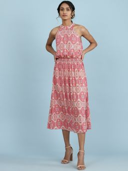 Aarke Ritu Kumar - Pink Haltered Printed Long Dress