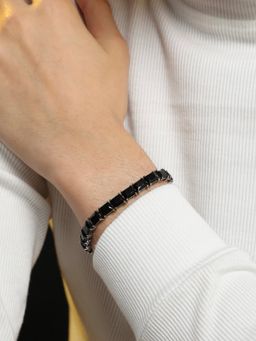 French Accent - Men Geometric Stone Tennis Bracelet - Charcoal Black