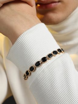 French Accent - Men Oval Stone Tennis Bracelet - Charcoal Black