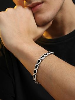 French Accent - Men Contrast Enamel Tennis Bracelet - Black & White