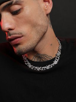 French Accent - Men Embellished Thunder Chain Necklace - Silver