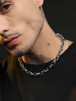 French Accent - Men Geometric Chain Necklace - Silver