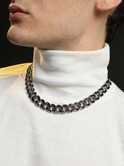 French Accent - Men Twisted Chain Necklace - Charcoal Black