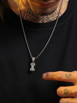 French Accent - Men Embellished I Alphabet Pendant Necklace - Silver
