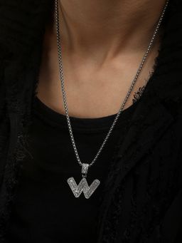 French Accent - Men Embellished W Alphabet Pendant Necklace - Silver