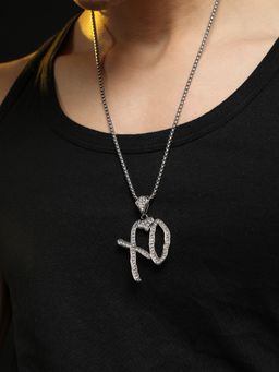 French Accent - Men Embellished XO Pendant Necklace - Silver