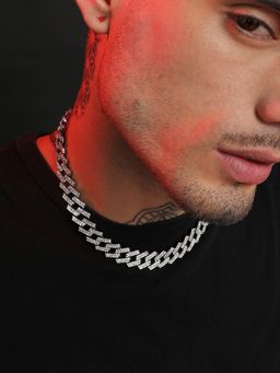 French Accent - Men Embellished Criss-Cross Chain Necklace - Silver
