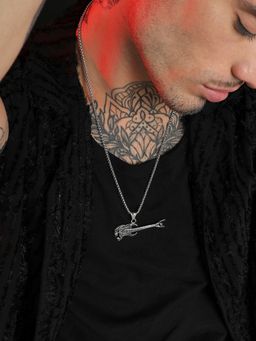 French Accent - Men Demon Guitar Pendant Necklace - Silver
