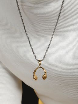 French Accent - Men Headphone Pendant Necklace - Champagne Gold