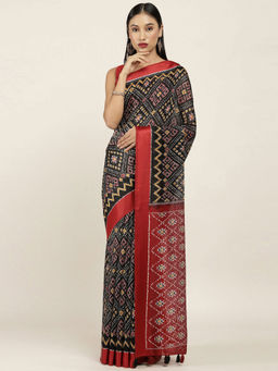 Soch - Printed Silk Blend Saree with Unstitched Blouse