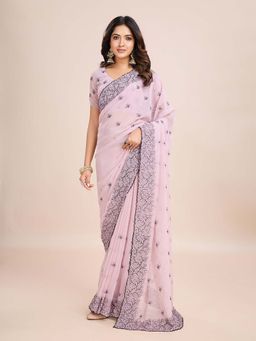 Kasee - Lavender Embroidered Pre-Drapped Saree with Unstitched Blouse
