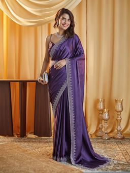 Kasee - Purple Embellished Saree with Unstitched Blouse