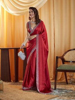 Kasee - Pink Embellished Saree with Unstitched Blouse