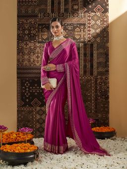 Kasee - Magenta Embellished Saree with Unstitched Blouse