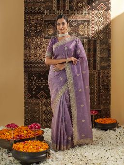 Kasee - Lavender Embroidered Saree with Unstitched Blouse