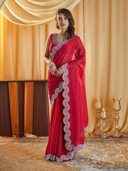 Kasee - Red Embellished Saree with Unstitched Blouse