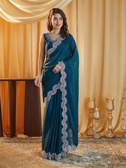 Kasee - Teal Embellished Saree with Unstitched Blouse
